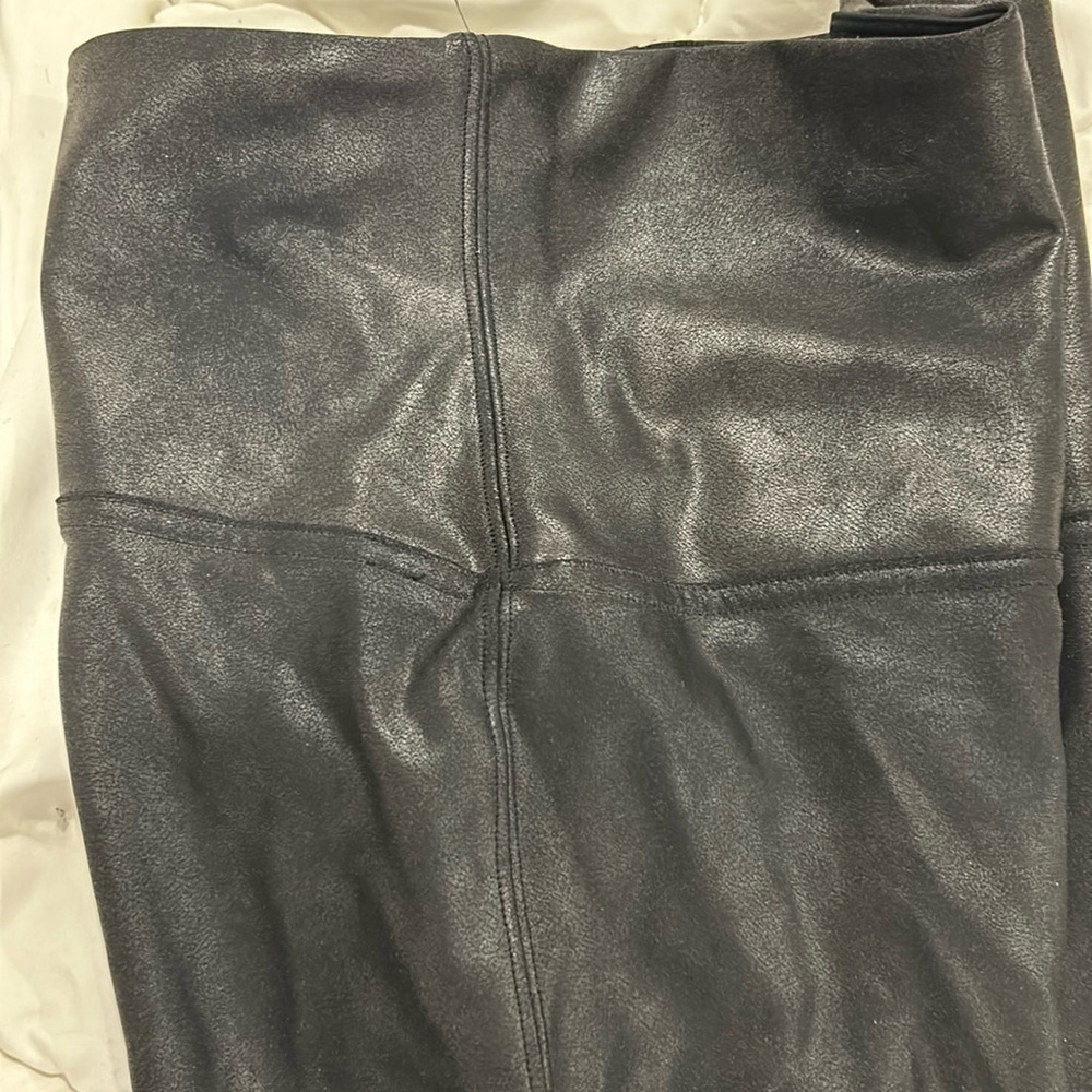 SPANX Faux Leather Leggings 2437 Slimming Stretch High Waist Pull On Black XL